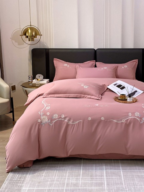 Solid color embroidered four-piece bedding set