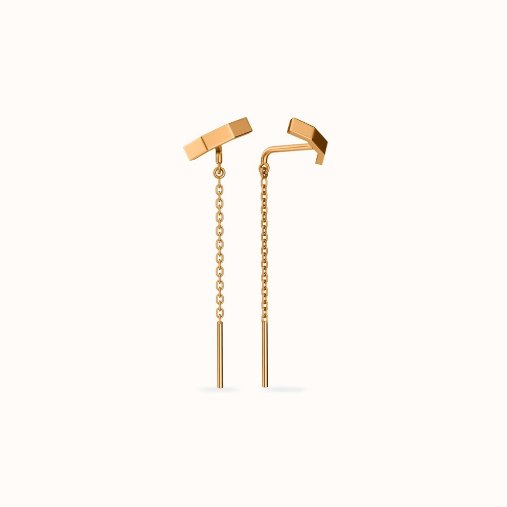 Yellow Gold Drop Earrings With Cylindrical Design