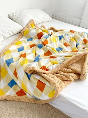 Color-blocked Checkered Lambswool Blanket