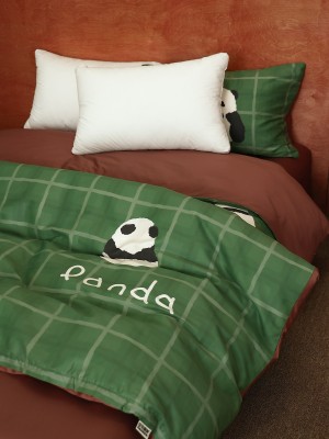 Panda Checkered Cotton Duvet Cover