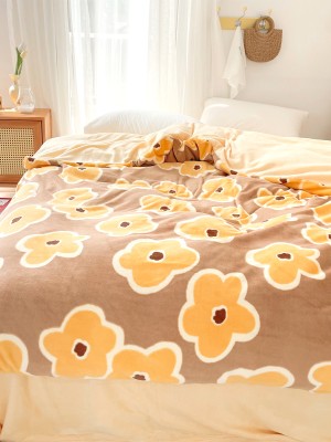 Winter Yellow Floral Plush Duvet Cover