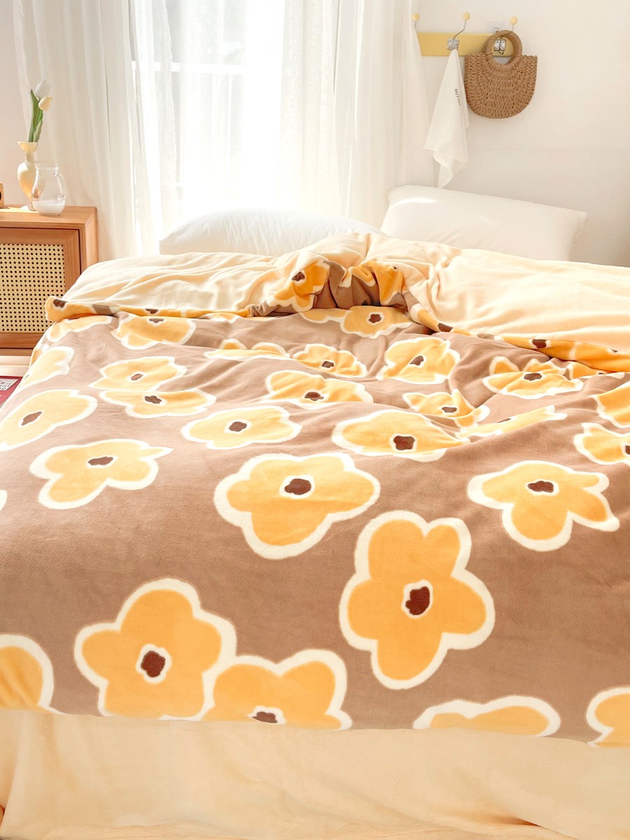 Winter Yellow Floral Plush Duvet Cover