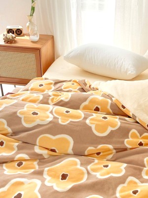 Winter Yellow Floral Plush Duvet Cover