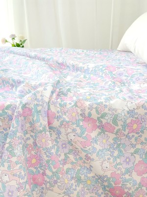Floral and Bunny Printed 100% Cotton Bed Sheet
