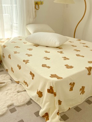 Cute Bear Cream Fleece Bed Sheet