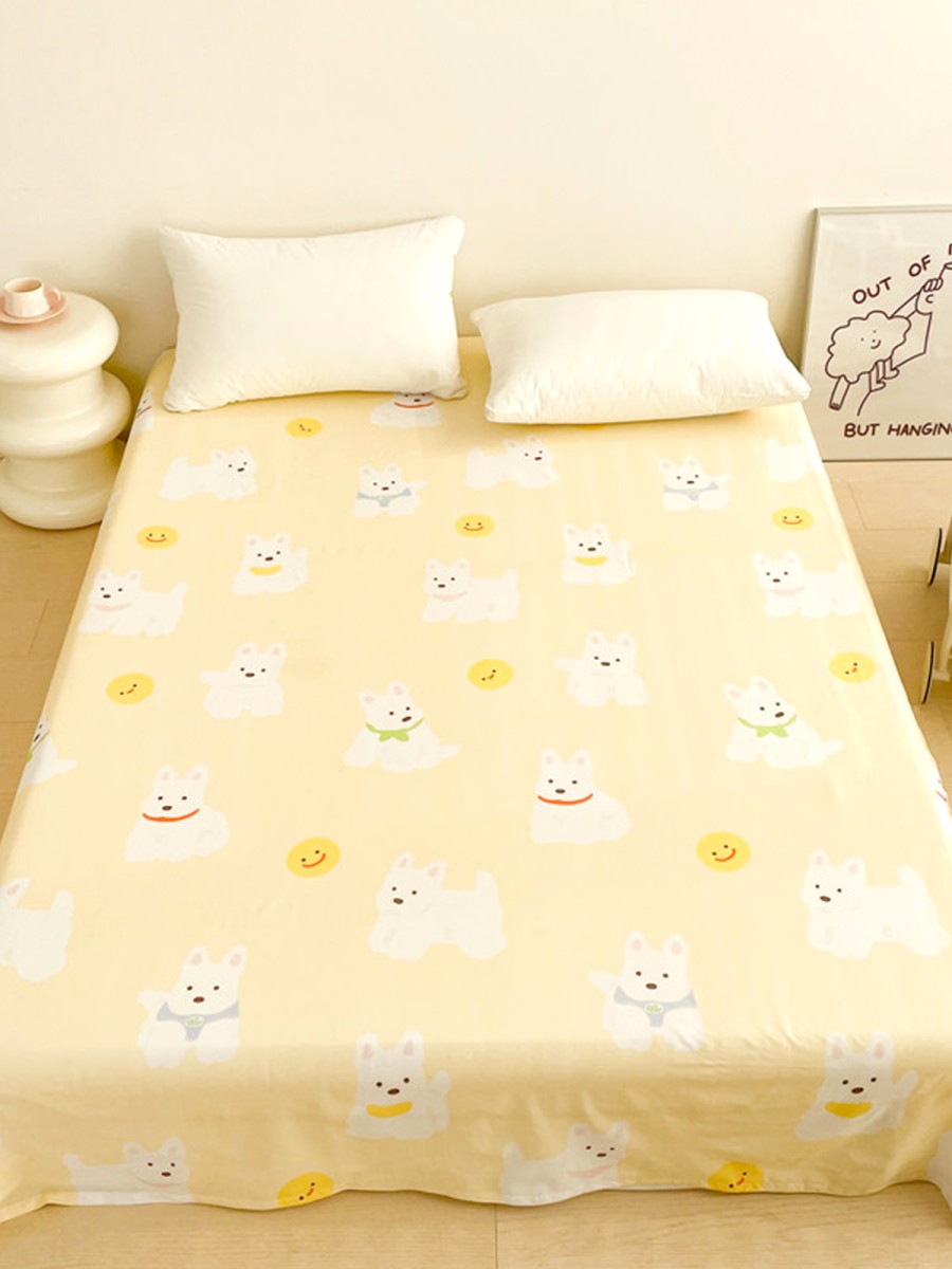White Puppy Print Cotton Bed Sheet
