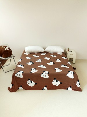 Puppy Illustration Thickened Fleece Bed Sheet