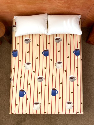 Striped Coffee Cup Print Bed Sheets
