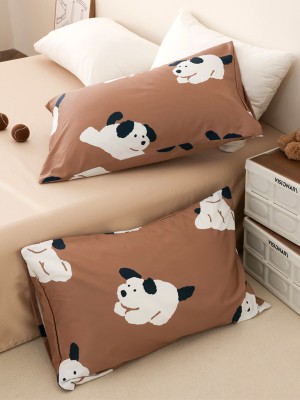 Black and White Puppy Print Cotton Pillowcase