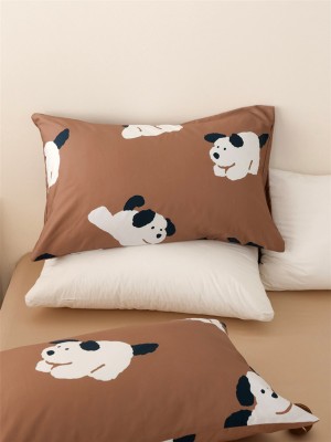 Black and White Puppy Print Cotton Pillowcase